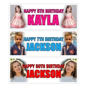 PERSONALISED PHOTO BIRTHDAY BANNER PARTY NAME DECORATION PICTURE ANY AGE NAME - Picture 1 of 7