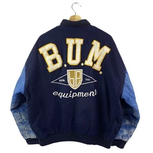 BUM Equipment Jacket Blue College Varsity Bomber VTG 90s Wool Denim Size Large - Picture 1 of 12
