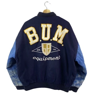 BUM Equipment Jacket Blue College Varsity Bomber VTG 90s Wool Denim Size Large - Image 1 of 4