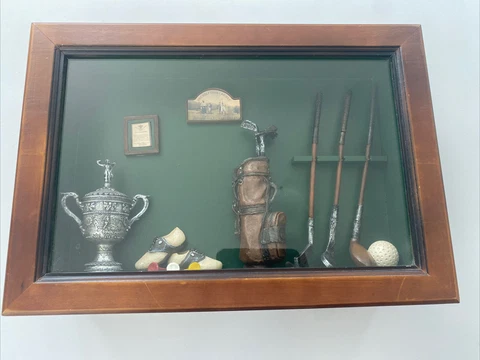 Golf Shadow Box Collectable Picture Display Clubs, Bag, Trophy, Shoes & Ball Cover
