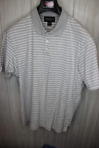 Eddie Bauer Polo Shirt Mens Large Gray Striped Short Sleeve - Picture 1 of 5