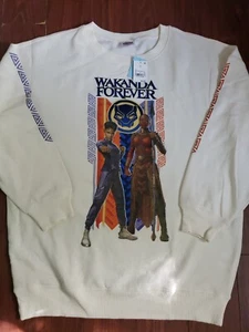 Marvel Studios Black Panther Wakanda Forever Cream Sweatshirt Size M NWT - Picture 1 of 6