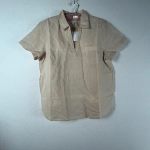 J. Crew Women's Short Sleeve V-Neck Pullover Casual Blouse Beige Medium NEW - Picture 1 of 7