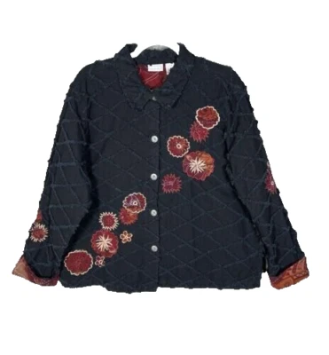 Moda Bug Y2K Chaqueta Floral Bordada Con Cuentas Talla 18 20 Boxy Grunge De Colección Foto 1 de 4