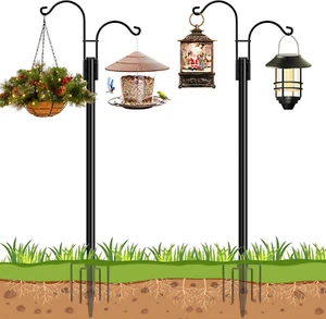2 Pack 108 Inch Double Shepherds Hooks Bird Feeder Garden Lantern Plant Hanger - Picture 1 of 12