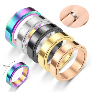 Anti-anxiety Spinner Fidget Rotating Rings Men Women Band Stainless Steel Rings