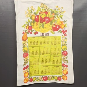 1983 Linen Kitchen Towel Calendar Fruit Basket and Border Vintage 24" L x 16" W - Bild 1 von 8