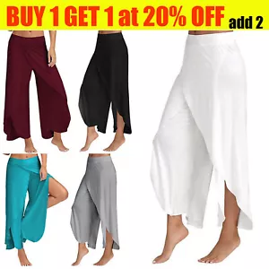 Pantalones para mujer Harem Palazzo Yoga divididos cintura alta sueltos pierna ancha - Imagen 1 de 27