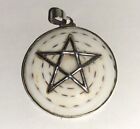 Vintage Silver & Shell Handmade Pentagram Pendant, Viking Style Amulet 42 mm