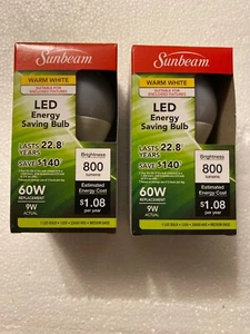 (2-Pack) LED 9W (60W) 3000K Warm White 800 Lumens Indoor Outdoor Light Bulbs NEW - Picture 1 of 3