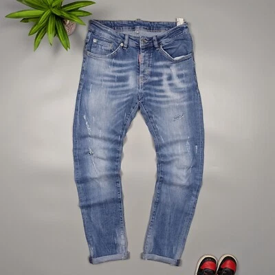 DSQUARED2 Authentic Skinny Light Blue Distressed Jeans With Holes Men's Size 42 - Image 1 of 4