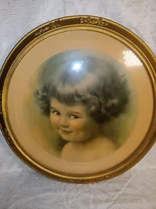 Bessie Pease Gutman 20er Jahre gerahmter Druck "Mischief" 13" rund -Zeit Holzrahmen - Bild 1 von 5