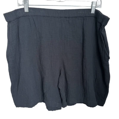 Pantalones Cortos de Gasa Coldwater Creek XLP Negro Pull On Algodón Elastizado Playa Costero Foto 1 de 4