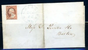 USA #10 ON COVER -FL DATED DECEMBER 23, 1851- BLUE WORCESTER, MS DATE CANCEL - Picture 1 of 3