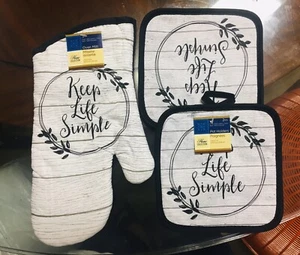 3 items Kitchen Set 1 Keep Life Simple Oven Mitt & 2 Pot Holders. A+Seller. - Picture 1 of 6
