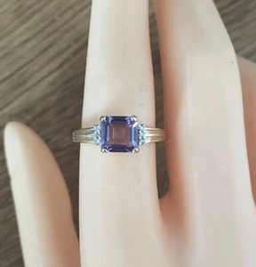 Anillo de amatista y diamantes de oro amarillo de 9 quilates de 1,25 quilates, talla P 1/2 del Reino Unido, talla 56 1/2 de la UE - Imagen 1 de 6
