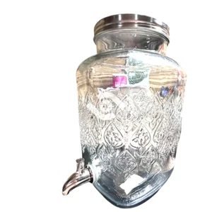 IKEA Glass Beverage Dispenser with Ornate Pattern - Stainless Steel Spigot (703 - Picture 1 of 5