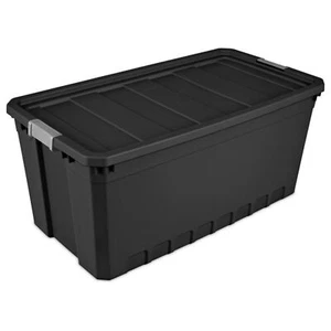 Sterilite 50 Gal Rugged Industrial Stackable Storage Tote w/ Lid, Black, 9 Pack - Picture 1 of 10