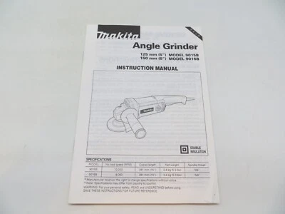 MAKITA Tool Instruction Manual Angle Grinder Model 5" 9015B / 6" 9016B - Image 1 of 4