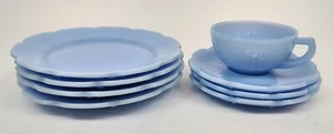 Kirschblüten Delphit 8-teiliges Teegeschirr Jeannette Glas blau - Bild 1 von 7