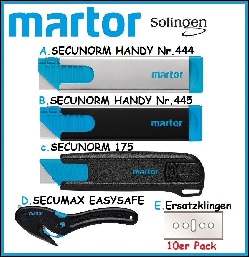 MARTOR Sicherheitsmesser SECUNORM HANDY 444 445 175 SECUMAX EASYSAFE Klingen