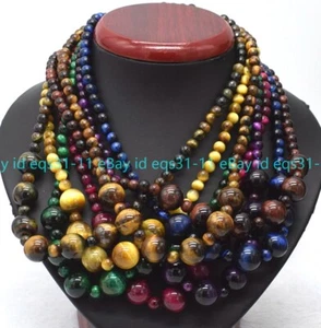 "Encantador Collar de Cuentas Redondas Multicolor Gemas de Ojo de Tigre Natural de 6 mm 14 mm 18-36" - Imagen 1 de 20