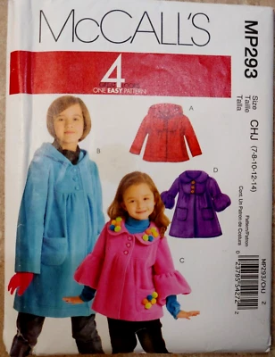 McCalls MP293 Childrens and Girls Jackets Coats Size 7-8-10-12-14 Sleeve Vari.. - Image 1 of 4