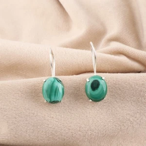 Verde Malaquita Piedra 925 Plata de Ley Pendientes Negro Friday Joyería 2.7cm - Imagen 1 de 3