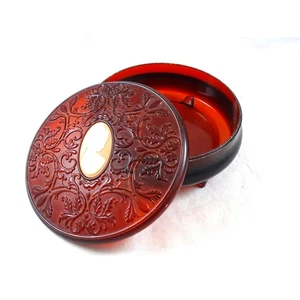 Caja de polvo camafeo de plástico ámbar vintage Avon, decoración de tocador de carey sintético - Imagen 1 de 7