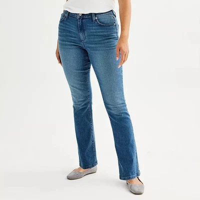 Jeans bootcut feminino Sonoma curvilíneo cintura alta lavagem média elástico zíper mosca tamanho 10 novo com etiquetas - Imagem 1 de 4