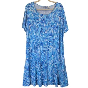 Vestido Susan Graver Mujer Azul Remolino Manga Corta Talla Grande 1X Petite Resortwear - Imagen 1 de 6