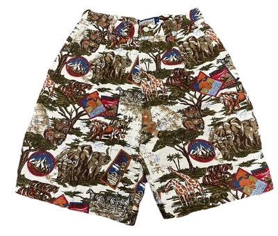 Pantalones Cortos Safari Tapiz Animal Vintage Para Mujer Raro Estampado Completo Años 90 C5 Foto 1 de 4