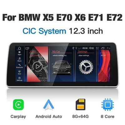 12.3" Touchscreen GPS Carplay Android Auto for BMW E70 X5 CIC 2011-2013 - Image 1 of 4