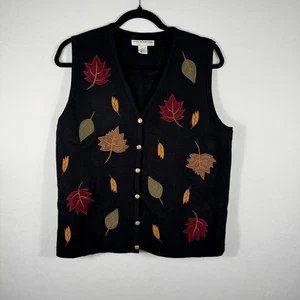 Chaleco tejido Croft & Barrow para mujer negro con apliques de hojas de otoño - talla L - Imagen 1 de 4