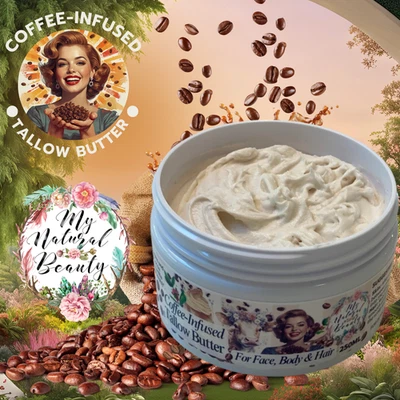 Coffee-Infused Grass Fed Tallow Butter for Face, Body, and Hair- Natural 250ml. - image 1 of 4