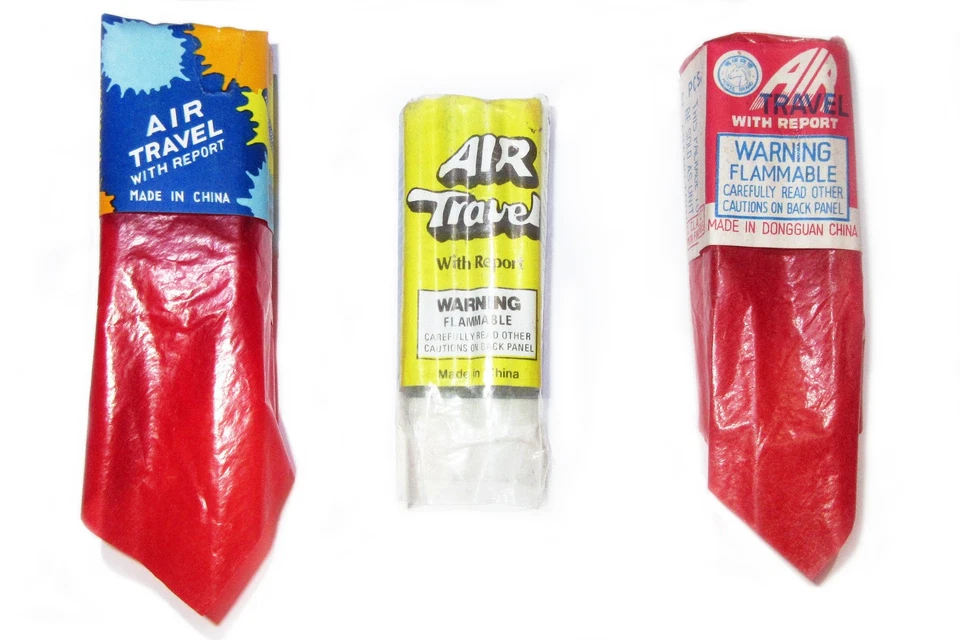 3 Vintage 70s Fire Cracker Labels, Air Travel with Report Bottle Rockets ~ China - Image 1 of 1