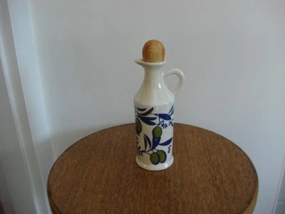 Tunisian Olive Oil Server with Wood Stopper - Blue w/ White - Image 1 of 2