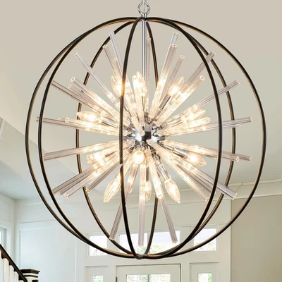 27" Black Crystal Sputnik Chandelie 12-Light Globe Modern Firework Ceiling Li... - Image 1 of 4