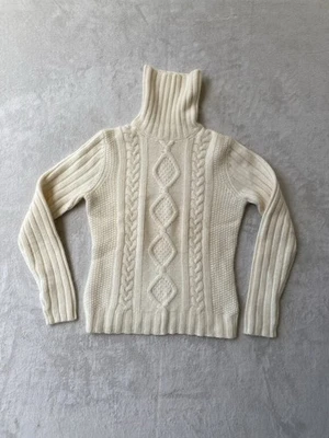 Women’s Banana Republic Vtg 03 Turtleneck Sweater Ivory Angora Wool Cable Knit M - Image 1 of 4