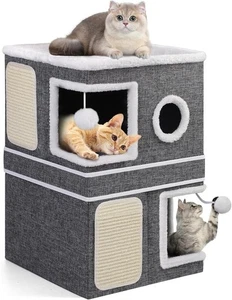 Innovativer 3-in-1 Katzenwürfel: Spiel, Schlafen und Kratzen für große Katzen - Picture 1 of 11
