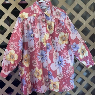 Túnica MAGGIE SWEET Vintage Años 90 Pétalos Pastel Arte Floral para Usar 2X Foto 1 de 4