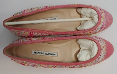 Manolo Blahnik Ballet Pisos Mujer Talla 39 Clásico Rosa Tweed De Colección Nuevo en Caja Foto 1 de 4