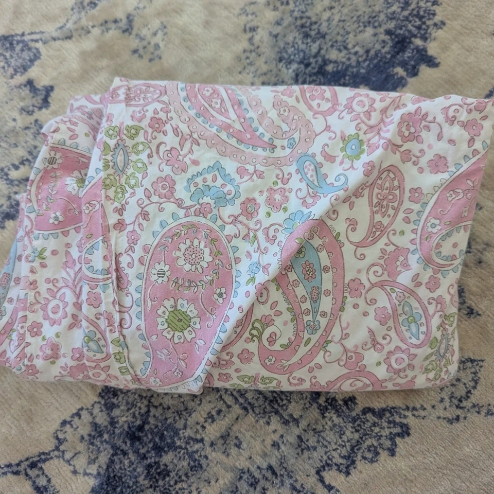 Pottery Barn Kids Cotton Duvet Brooklyn Pink and Green Paisley Twin Size - Image 1 of 4