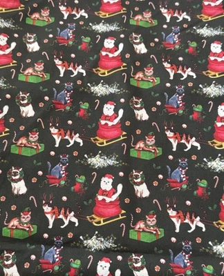 Adorable “ Kitty’s Christmas “ Fabric (1 Yard.+12’/44’wide) Joann Fabric - Image 1 of 4
