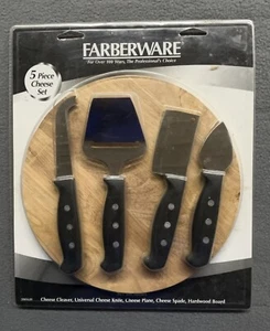 Farberware 5 Piece Cheese Set Cutting Board Knife Appetizer Dinner Party - Picture 1 of 8