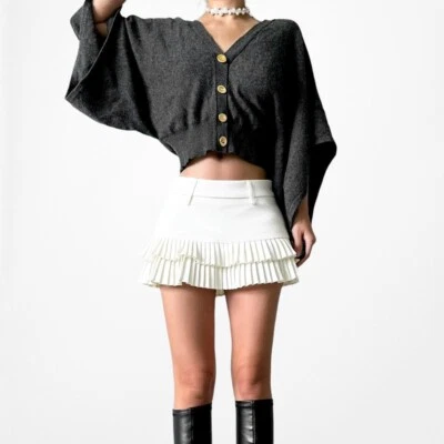 Cárdigan tejido vintage Y2K Tory Burch gris cachemir con botones talla S Foto 1 de 4