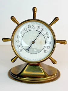 Brass Desk Ship Wheel Thermometer ca 1950s Works - Helms? - Picture 1 of 10