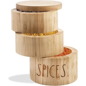 👨‍🍳  Rae Dunn 3 Tier Spices Bamboo Box Container Rotating Magnetic - Picture 1 of 9