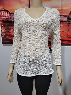Surrealist USA Boho Chic Lace Size 3/L Women's Ivory Tunic Top  #W2 - Image 1 of 4