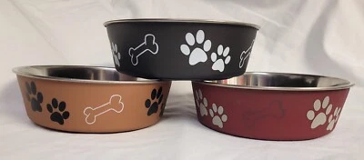 Bella Stainless Steel Dog Bowl Medium **YOUR CHOICE ** Black Merlot or Copper